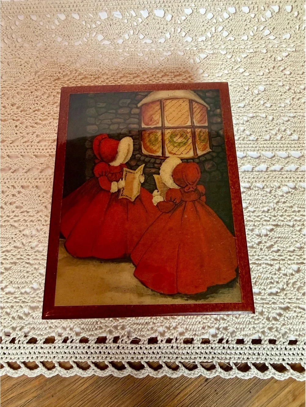 Vintage Reuge Swiss Music Box Santa Notte Christmas Carolers Wood Box